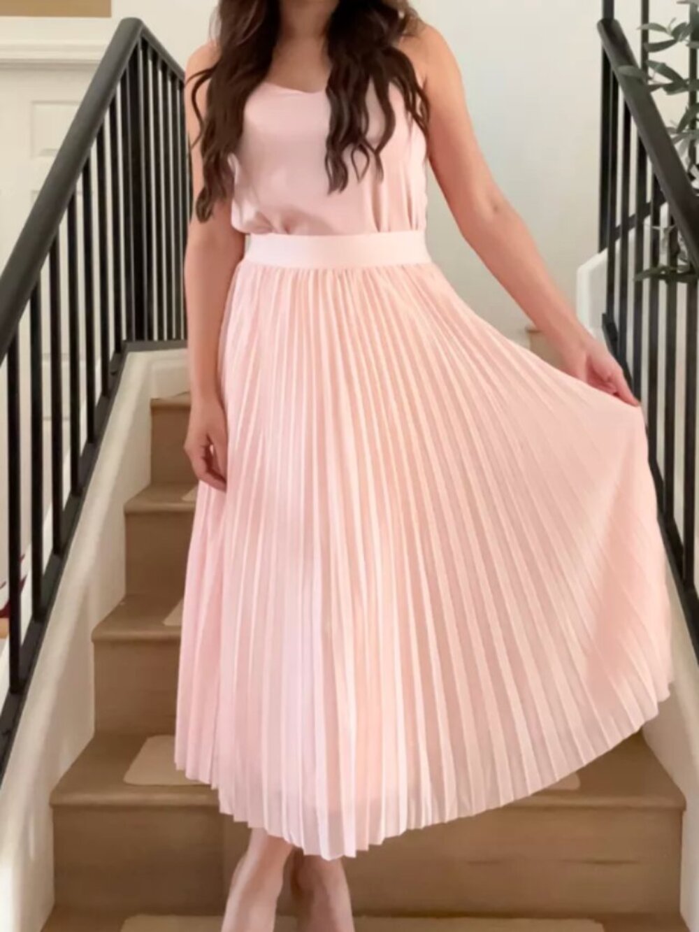 Quince Chiffon Pleated Midi Skirt - Soft Pink